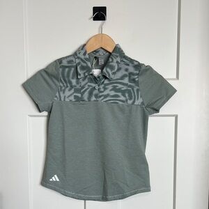 Adidas girls Ottoman printed golf Polo Shirt in Green and Gray, small